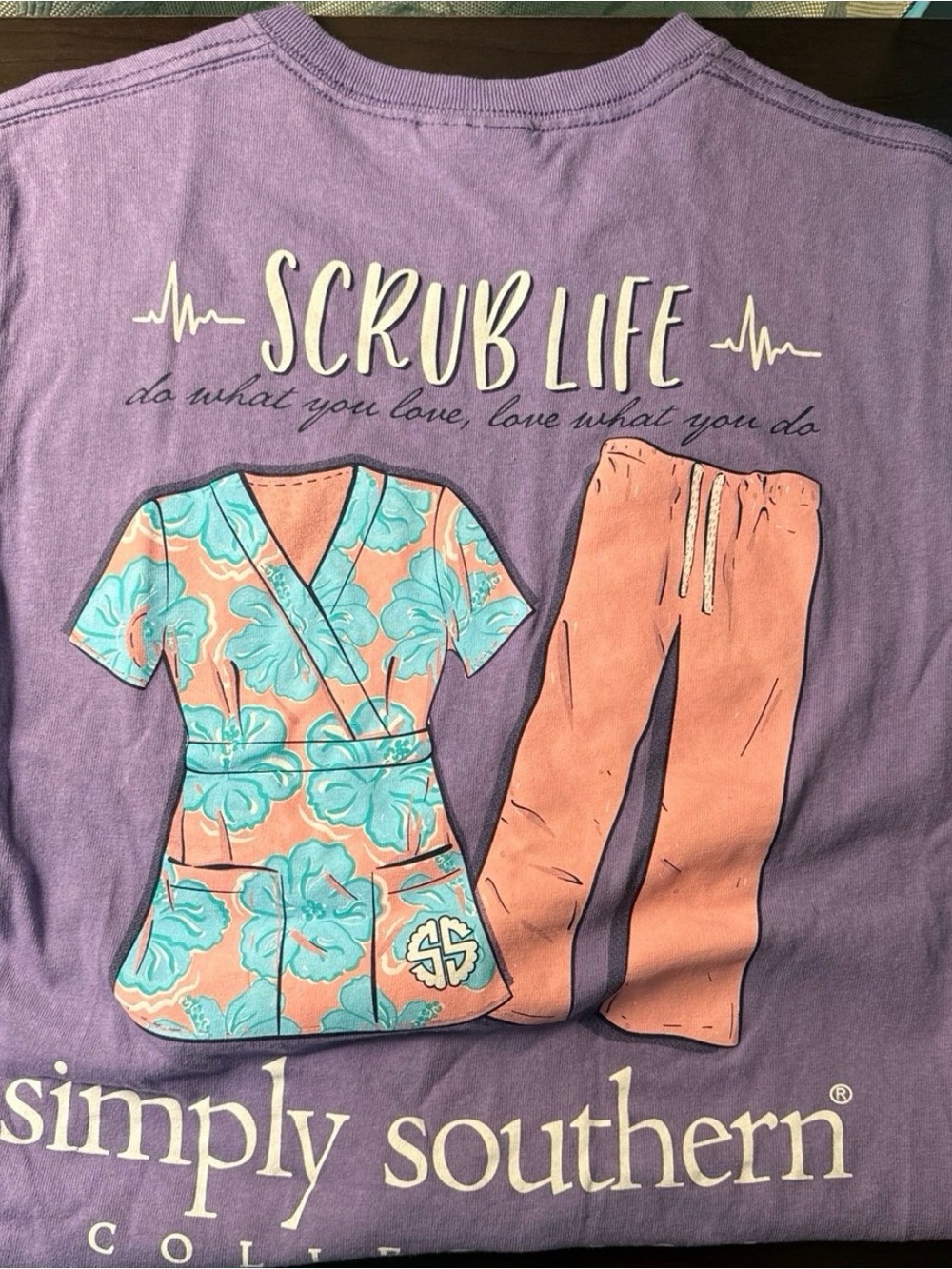 Simply Southern Lavender Scrub Life Graphic Tee with Teal & Peach Print